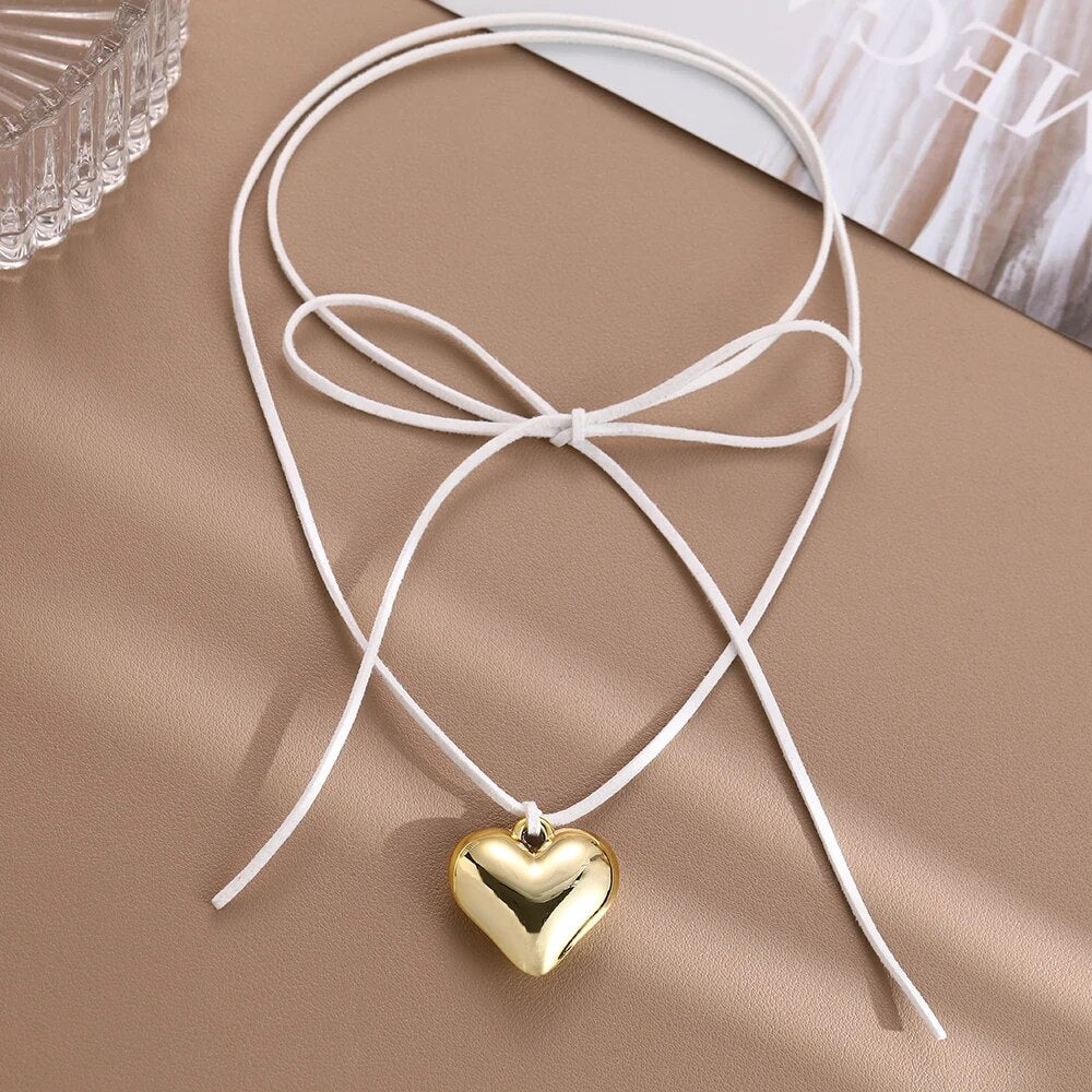 Bubble Puff Heart Wrap Around Cord Necklace