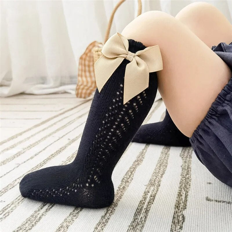 Lace Pattern Bow Knee High Socks