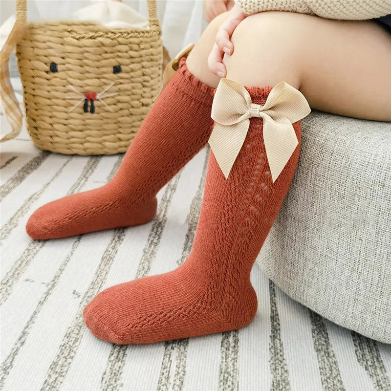 Lace Pattern Bow Knee High Socks