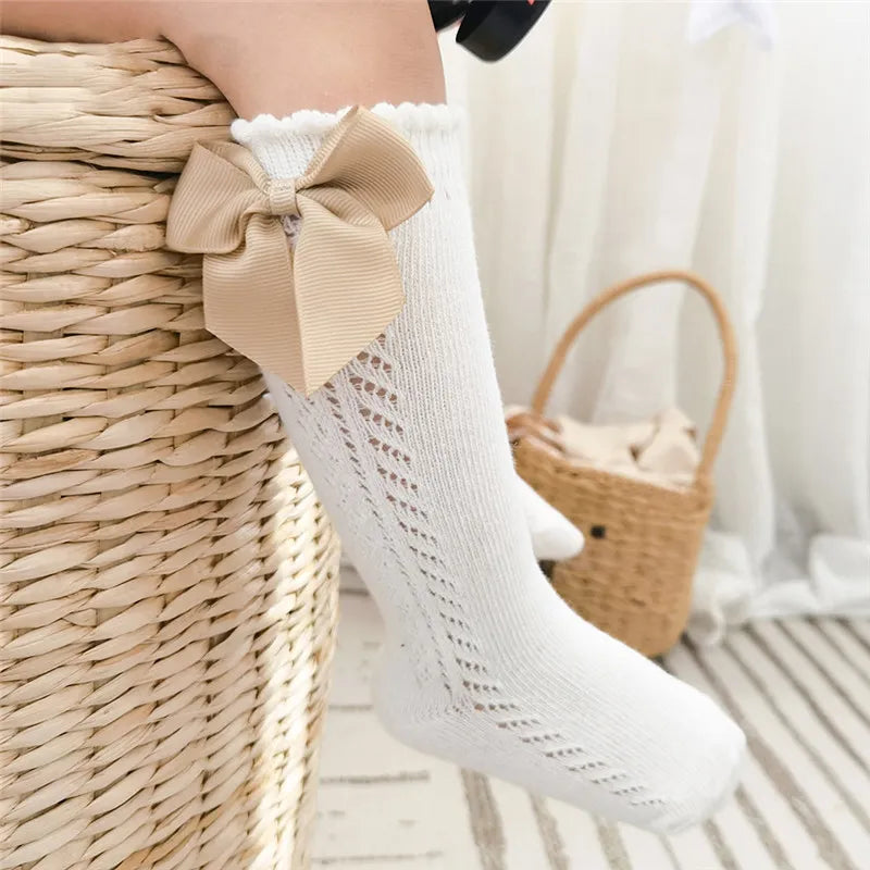 Lace Pattern Bow Knee High Socks